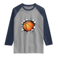 Funny Basketball Bursting Through Wall Raglan Shirt Sports Fan Gift