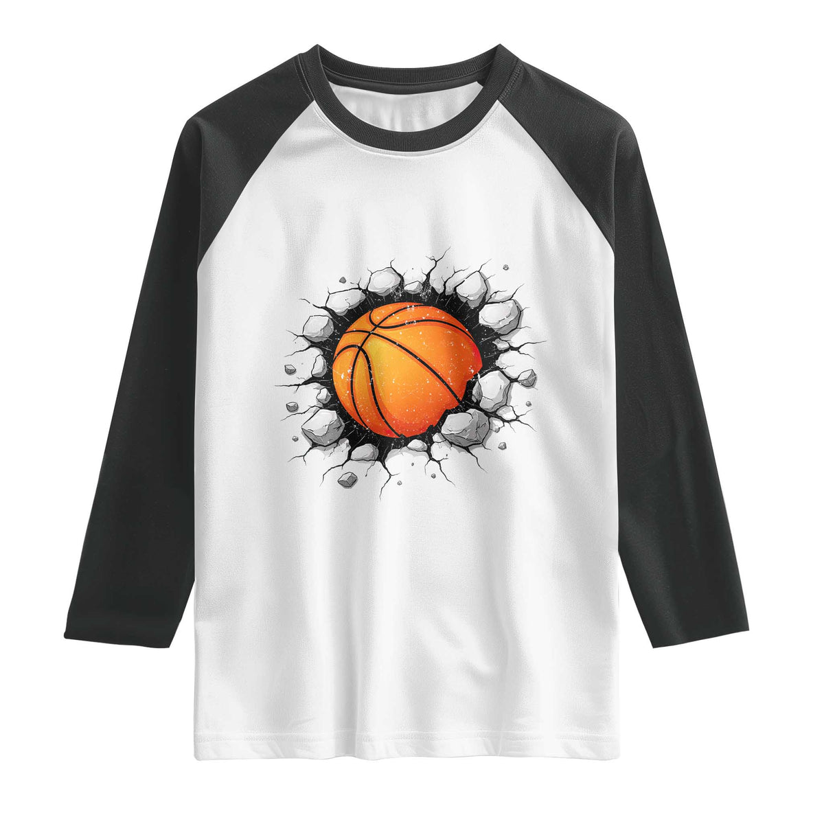 Funny Basketball Bursting Through Wall Raglan Shirt Sports Fan Gift