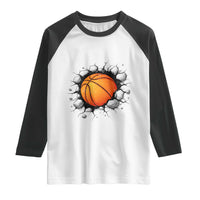 Funny Basketball Bursting Through Wall Raglan Shirt Sports Fan Gift