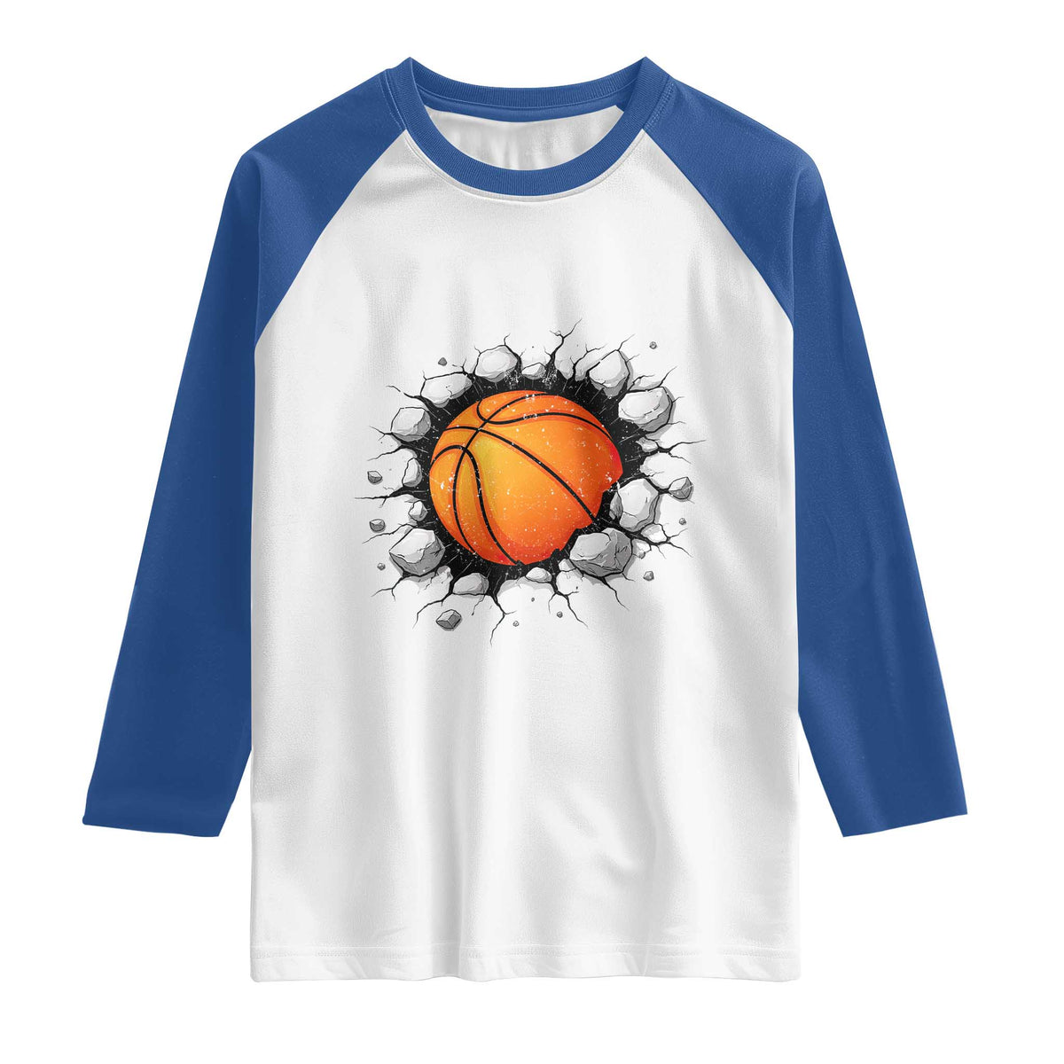 Funny Basketball Bursting Through Wall Raglan Shirt Sports Fan Gift