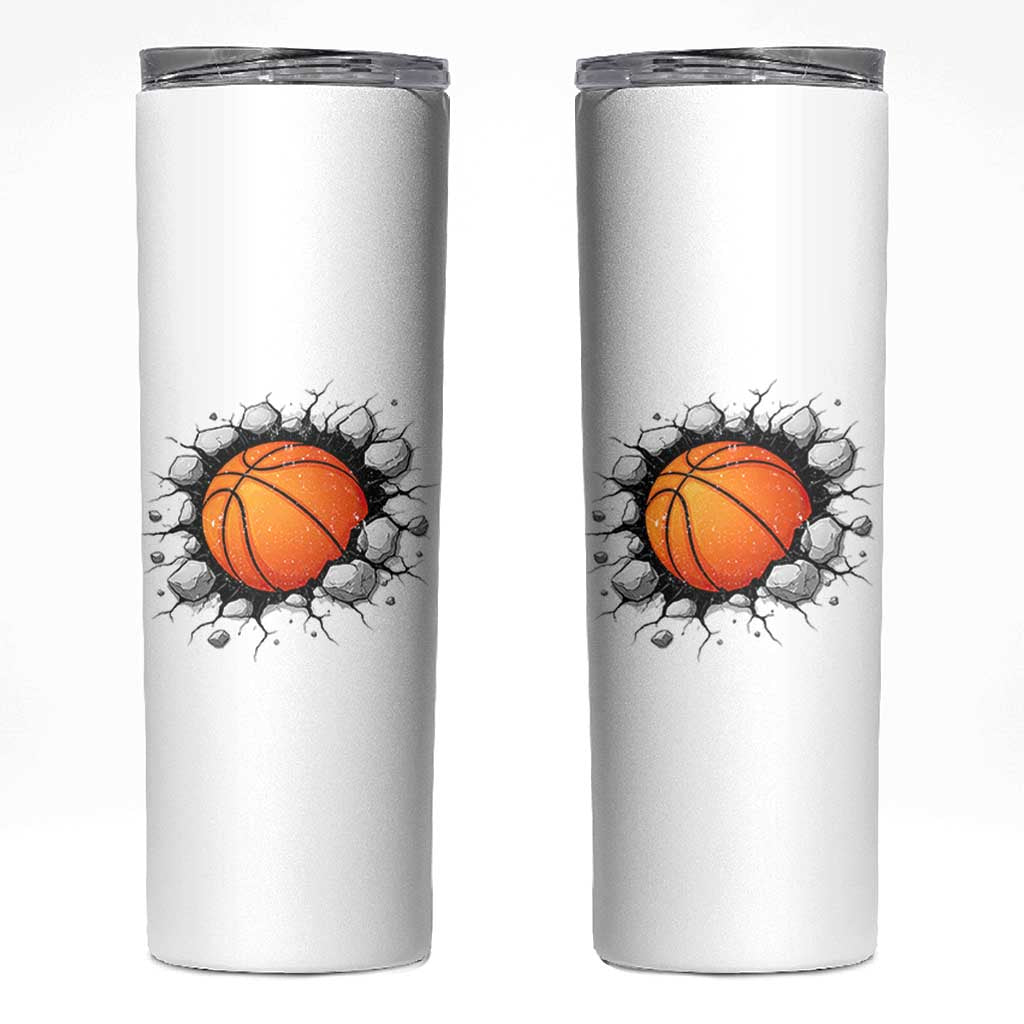 Funny Basketball Bursting Through Wall Skinny Tumbler Sports Fan Gift