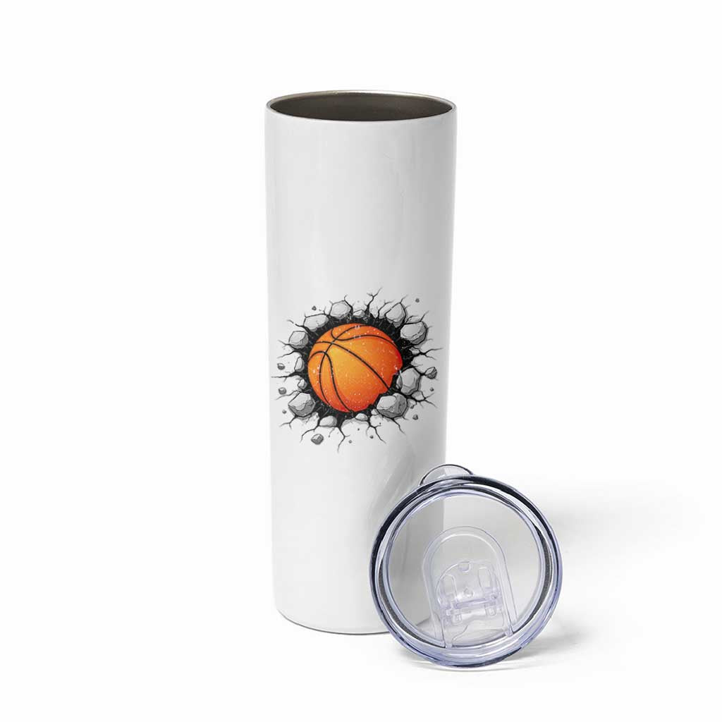Funny Basketball Bursting Through Wall Skinny Tumbler Sports Fan Gift