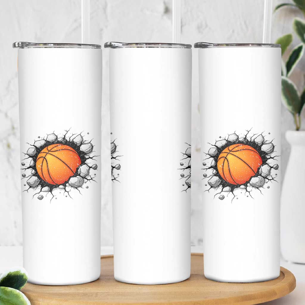 Funny Basketball Bursting Through Wall Skinny Tumbler Sports Fan Gift