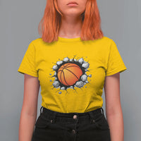 Funny Basketball Bursting Through Wall T Shirt For Women Sports Fan Gift