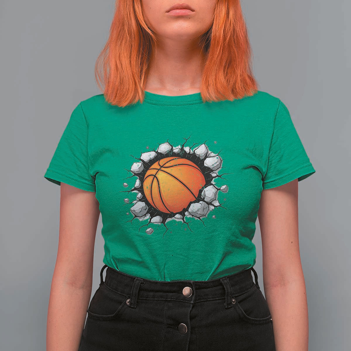 Funny Basketball Bursting Through Wall T Shirt For Women Sports Fan Gift