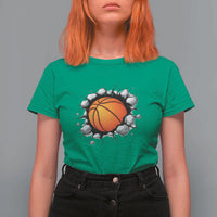 Funny Basketball Bursting Through Wall T Shirt For Women Sports Fan Gift
