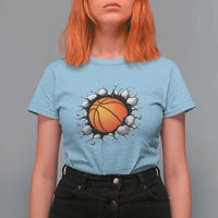 Funny Basketball Bursting Through Wall T Shirt For Women Sports Fan Gift