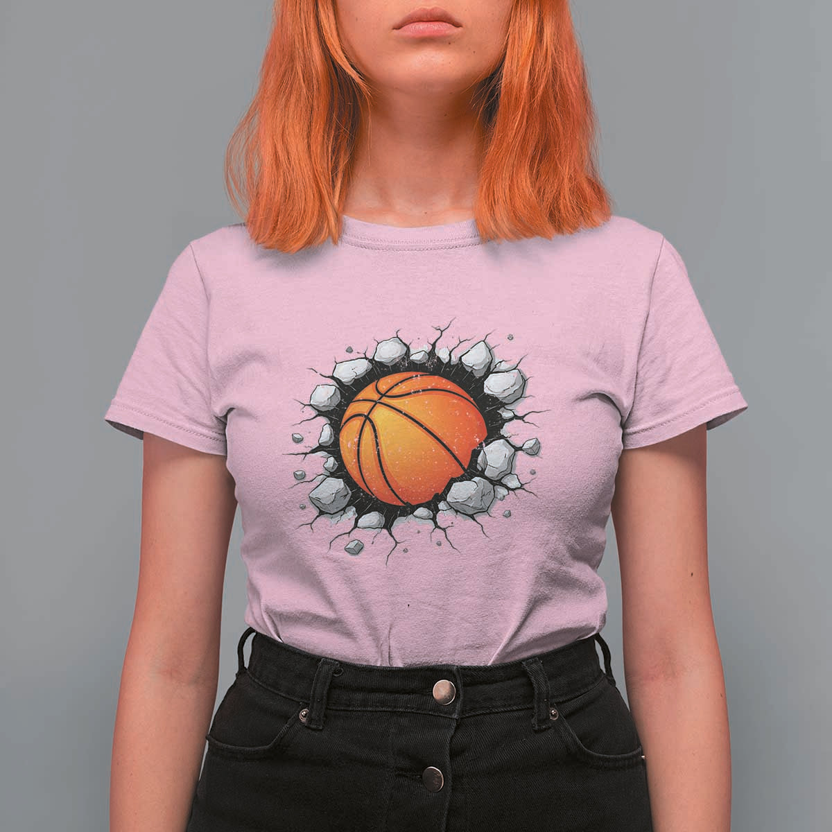 Funny Basketball Bursting Through Wall T Shirt For Women Sports Fan Gift