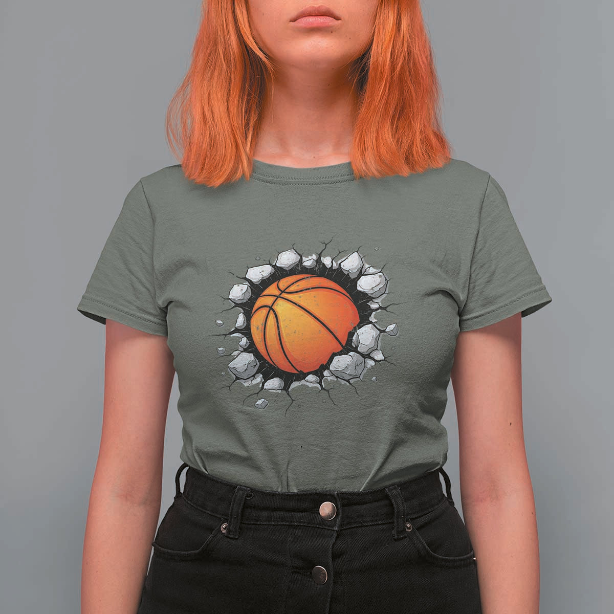 Funny Basketball Bursting Through Wall T Shirt For Women Sports Fan Gift