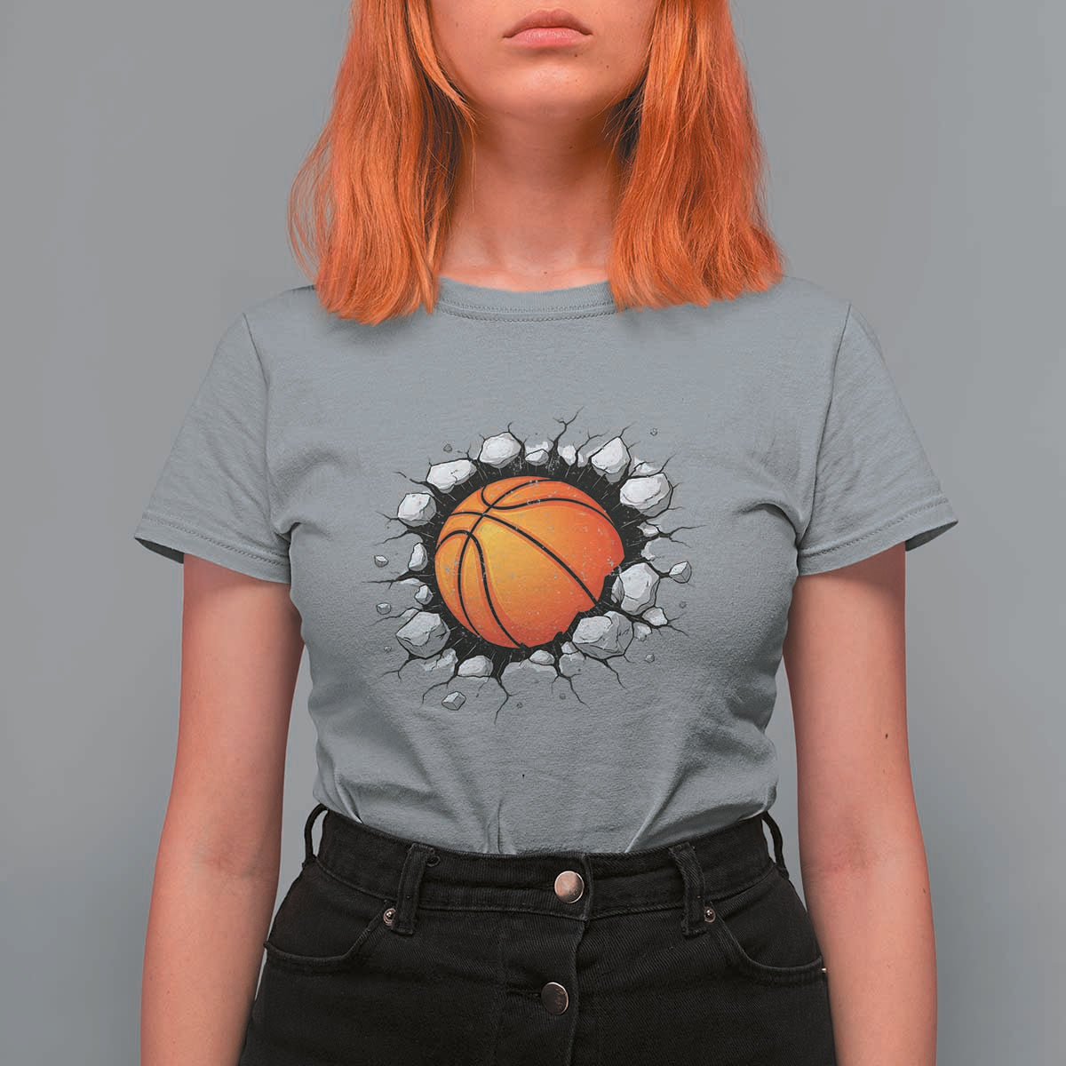 Funny Basketball Bursting Through Wall T Shirt For Women Sports Fan Gift