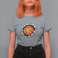 Funny Basketball Bursting Through Wall T Shirt For Women Sports Fan Gift