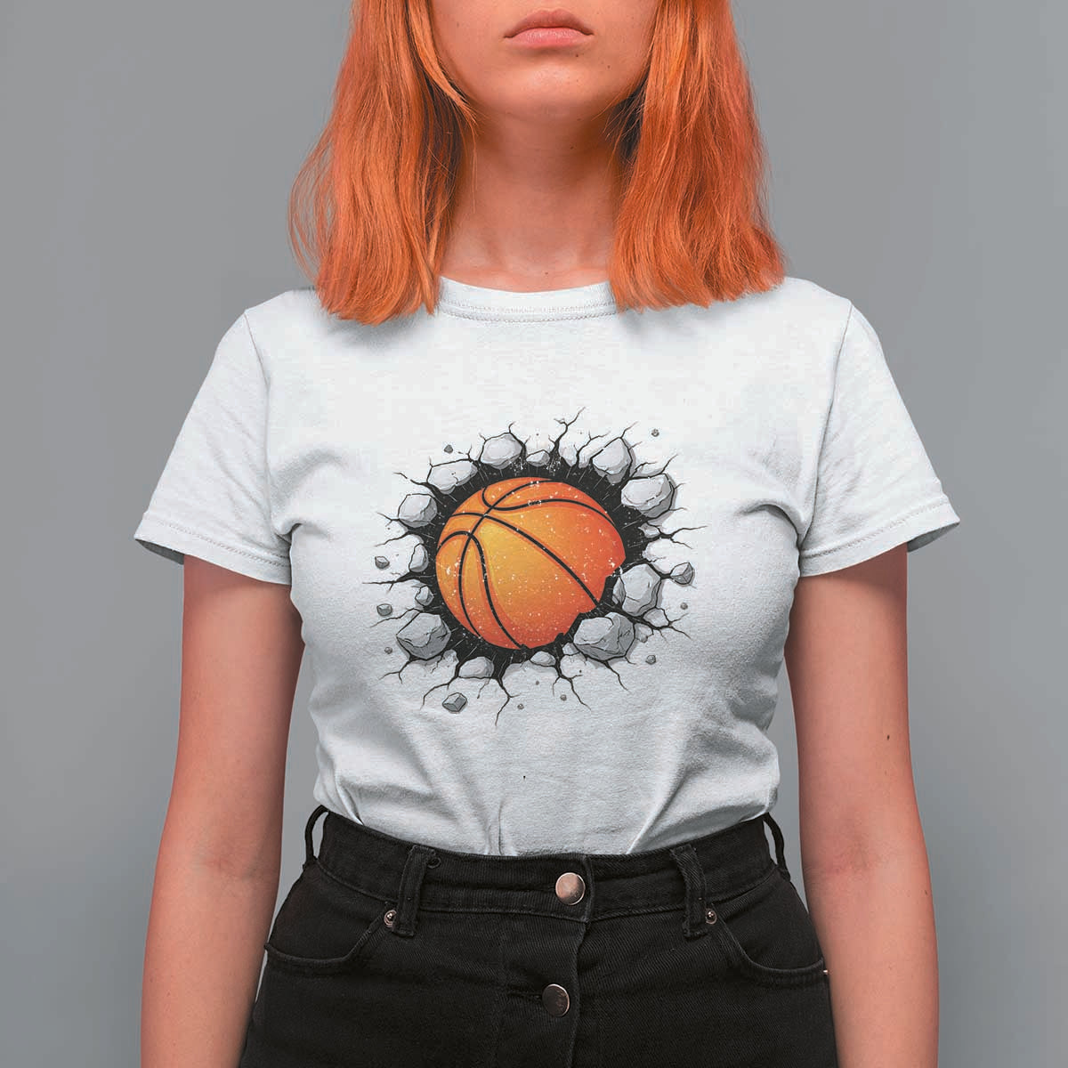 Funny Basketball Bursting Through Wall T Shirt For Women Sports Fan Gift