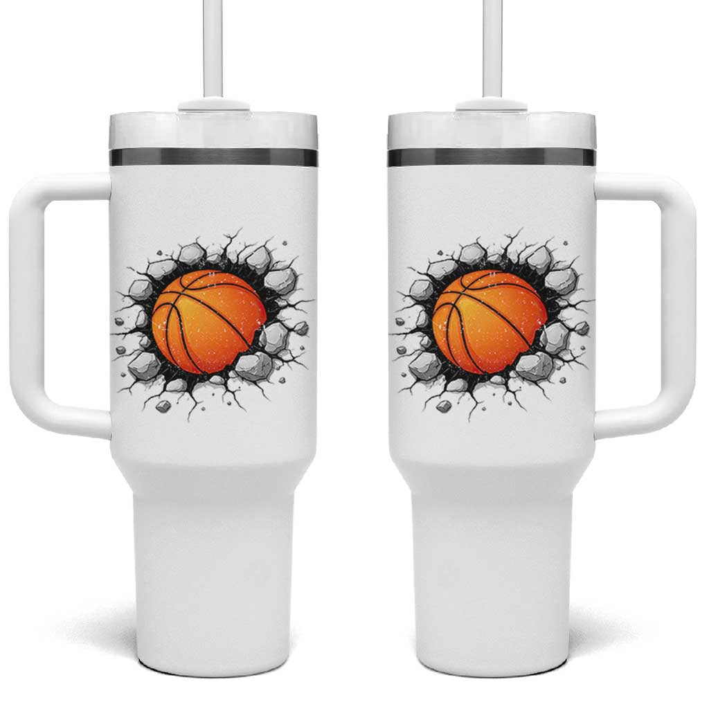 Funny Basketball Bursting Through Wall Tumbler With Handle Sports Fan Gift