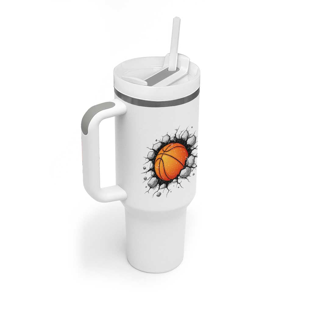 Funny Basketball Bursting Through Wall Tumbler With Handle Sports Fan Gift