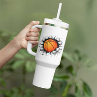 Funny Basketball Bursting Through Wall Tumbler With Handle Sports Fan Gift