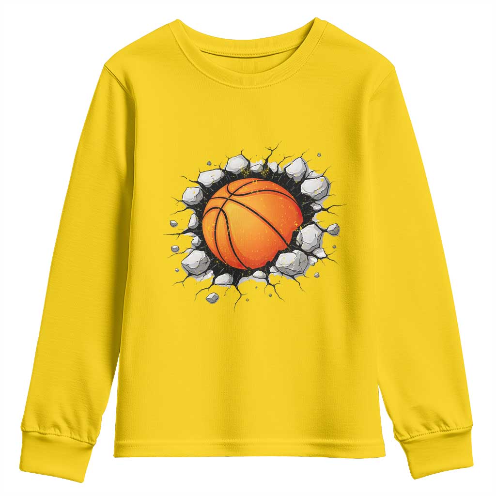 Funny Basketball Bursting Through Wall Youth Sweatshirt Sports Fan Gift