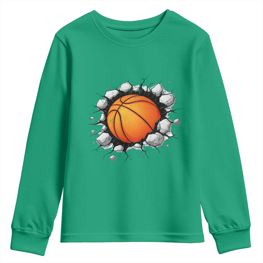 Funny Basketball Bursting Through Wall Youth Sweatshirt Sports Fan Gift