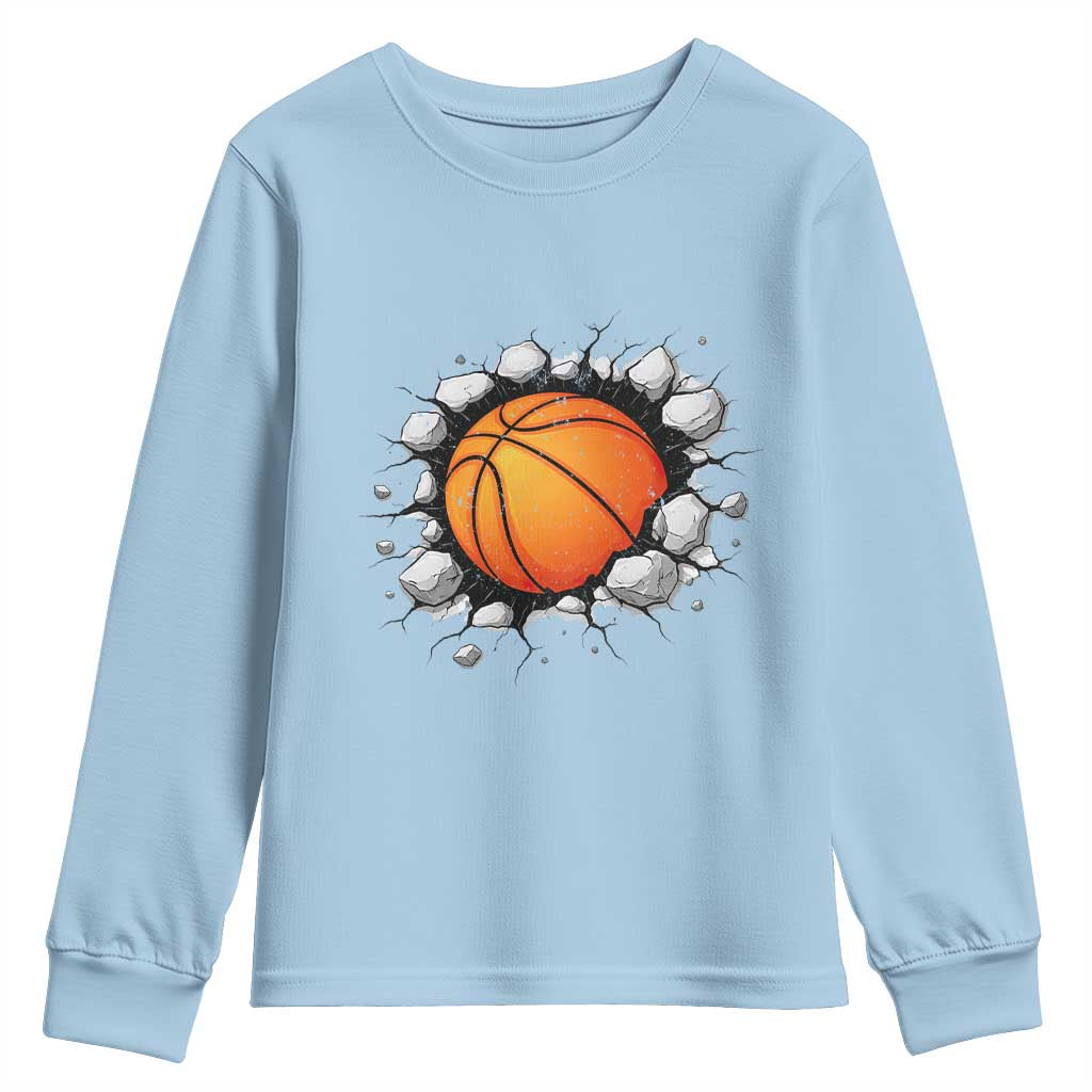 Funny Basketball Bursting Through Wall Youth Sweatshirt Sports Fan Gift