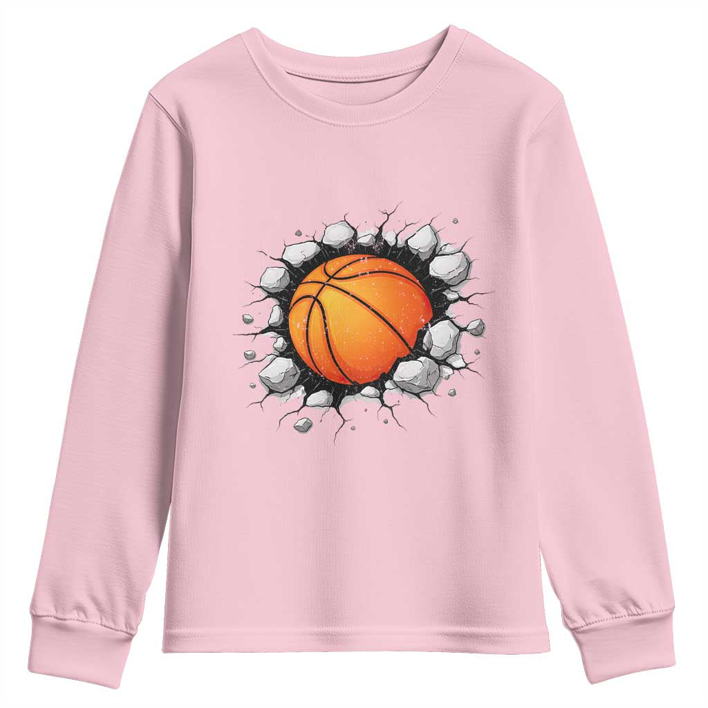 Funny Basketball Bursting Through Wall Youth Sweatshirt Sports Fan Gift