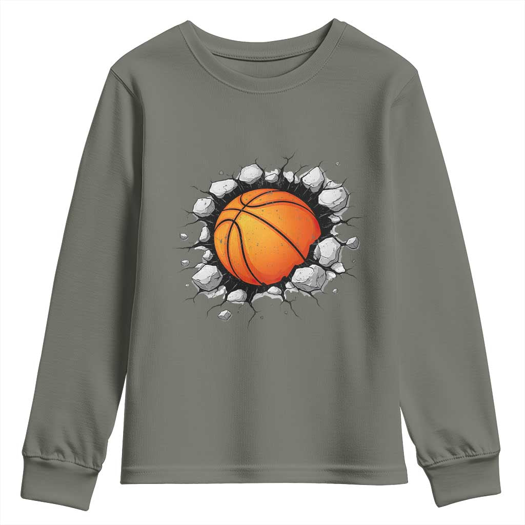 Funny Basketball Bursting Through Wall Youth Sweatshirt Sports Fan Gift