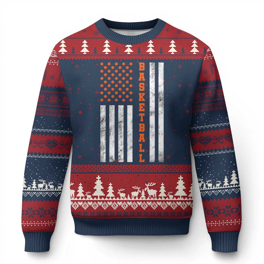 American Flag Basketball Ugly Christmas Sweater USA Sports Fan