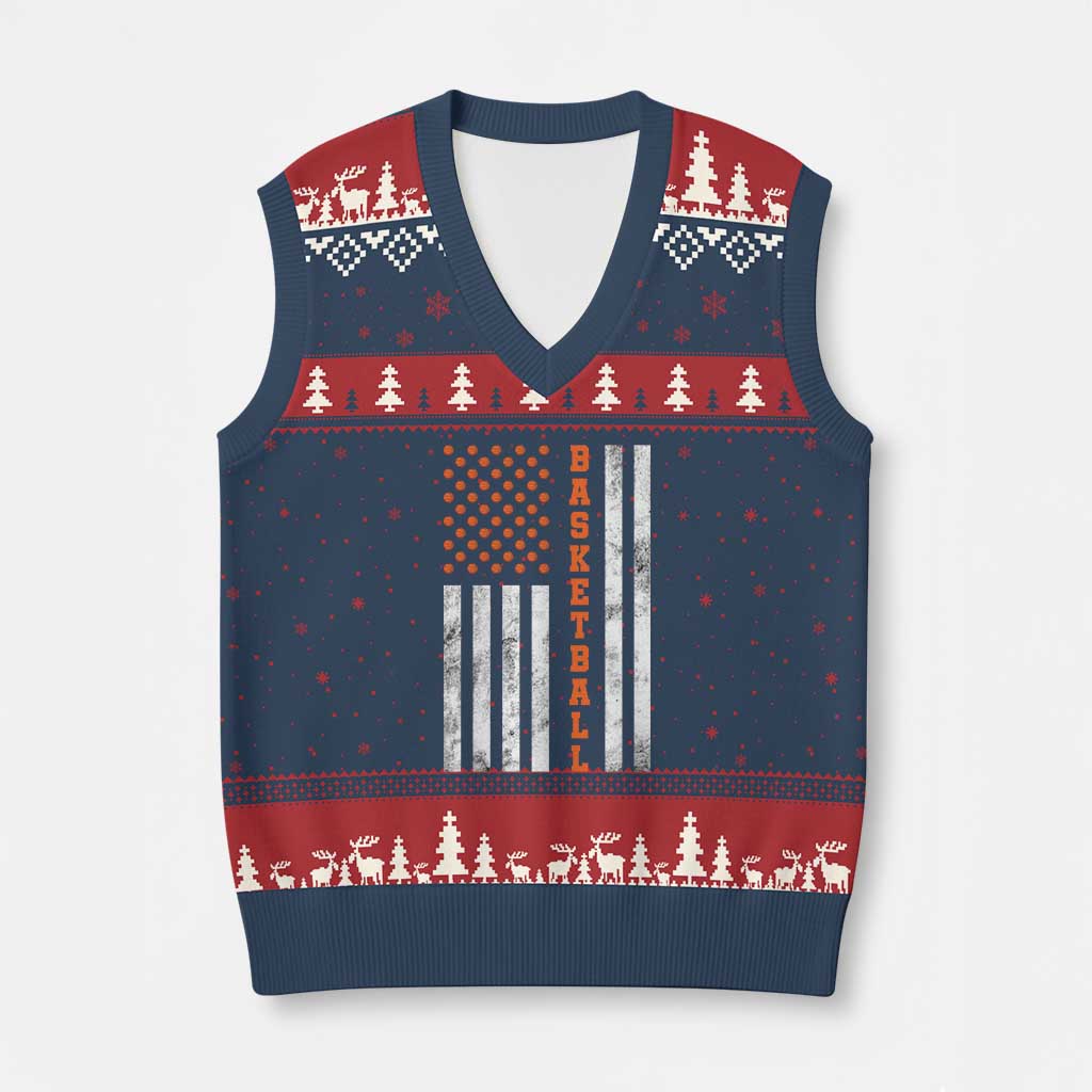 American Flag Basketball V-Neck Knit Sweater Vest USA Sports Fan