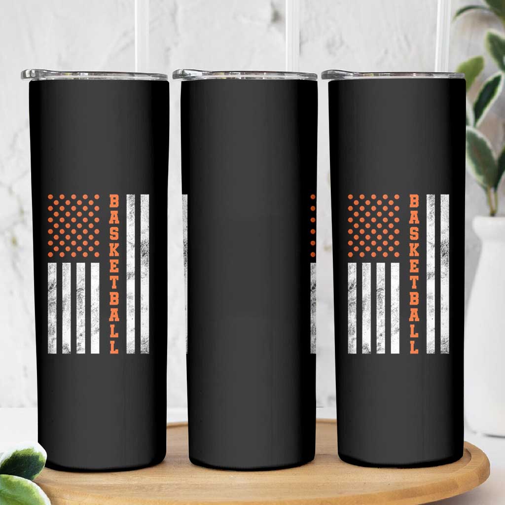 American Flag Basketball Skinny Tumbler USA Sports Fan