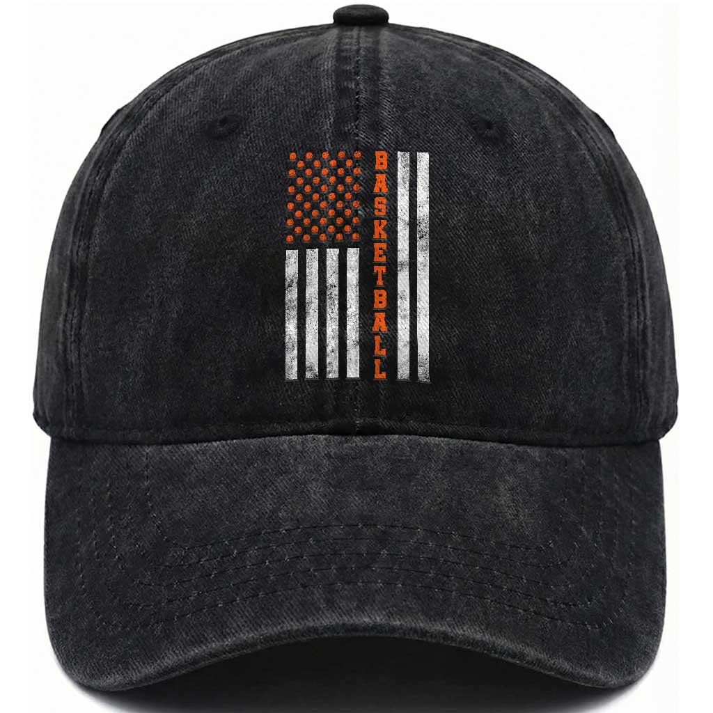American Flag Basketball Washed Cotton Baseball Cap USA Sports Fan
