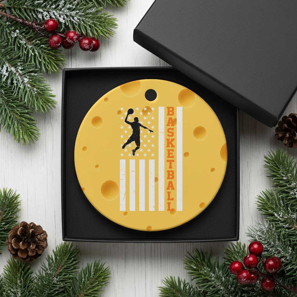 American Flag Basketball Ceramic Ornament Patriotic Sports Lover Gift
