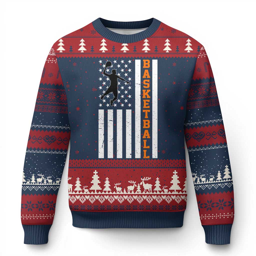 American Flag Basketball Ugly Christmas Sweater Patriotic Sports Lover Gift