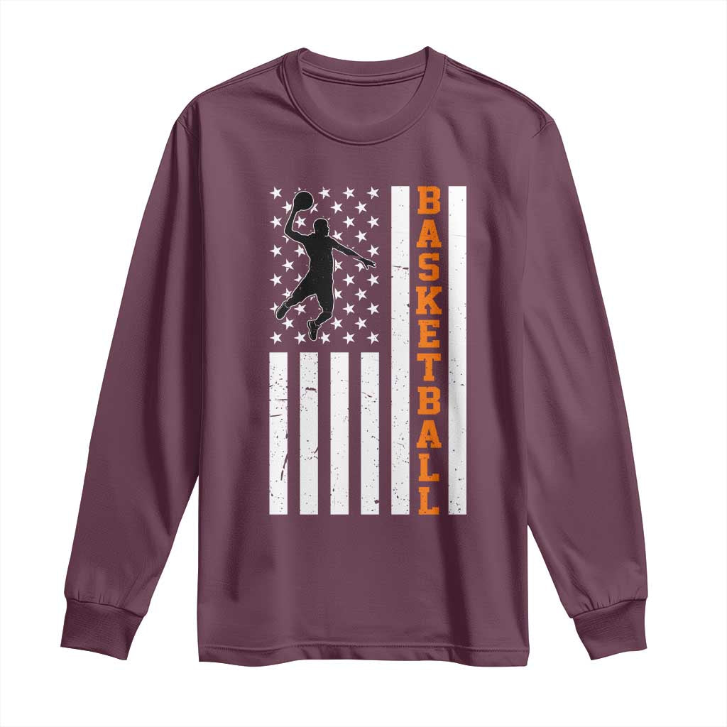 American Flag Basketball Long Sleeve Shirt Patriotic Sports Lover Gift