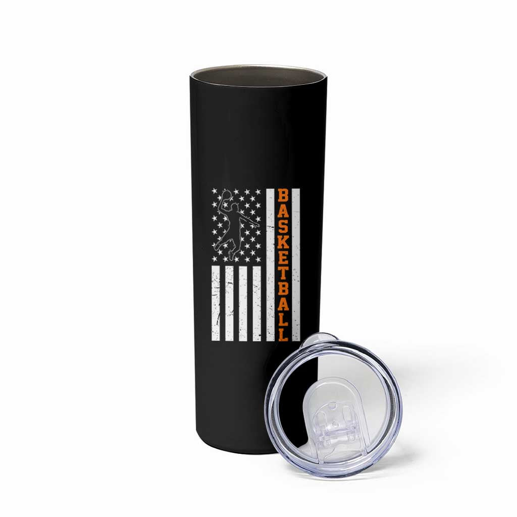 American Flag Basketball Skinny Tumbler Patriotic Sports Lover Gift