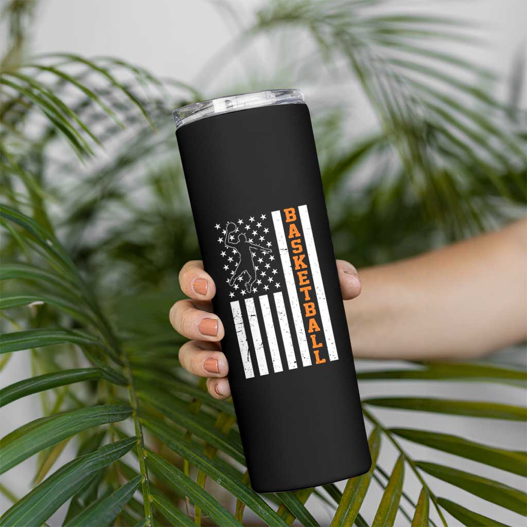 American Flag Basketball Skinny Tumbler Patriotic Sports Lover Gift
