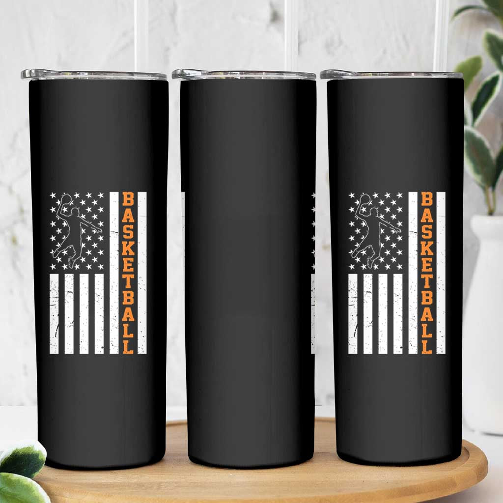 American Flag Basketball Skinny Tumbler Patriotic Sports Lover Gift
