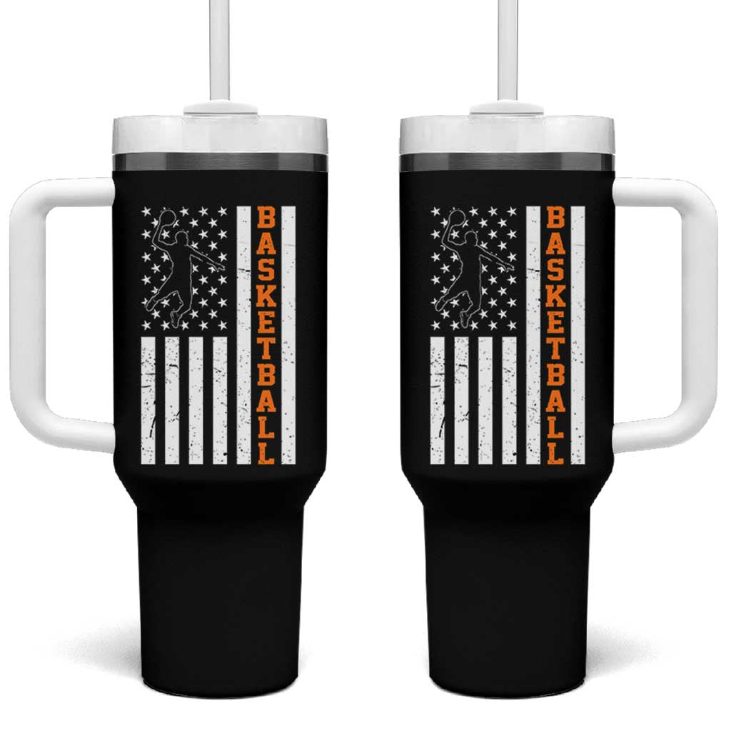 American Flag Basketball Tumbler With Handle Patriotic Sports Lover Gift