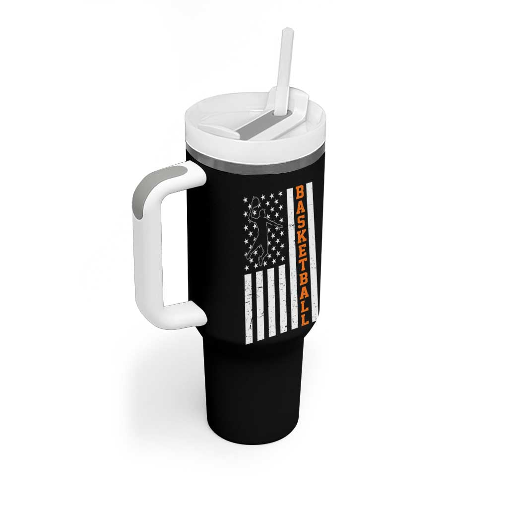 American Flag Basketball Tumbler With Handle Patriotic Sports Lover Gift