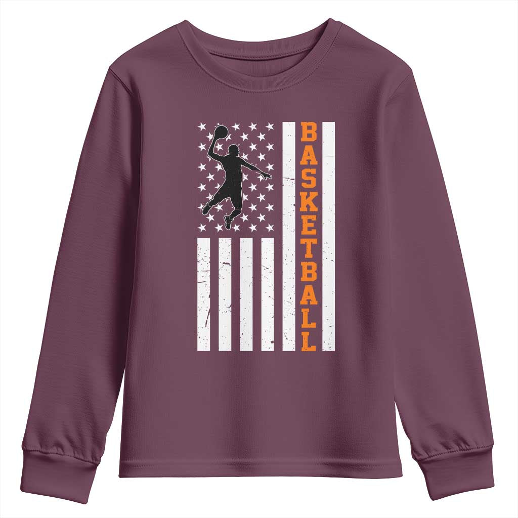 American Flag Basketball Youth Sweatshirt Patriotic Sports Lover Gift