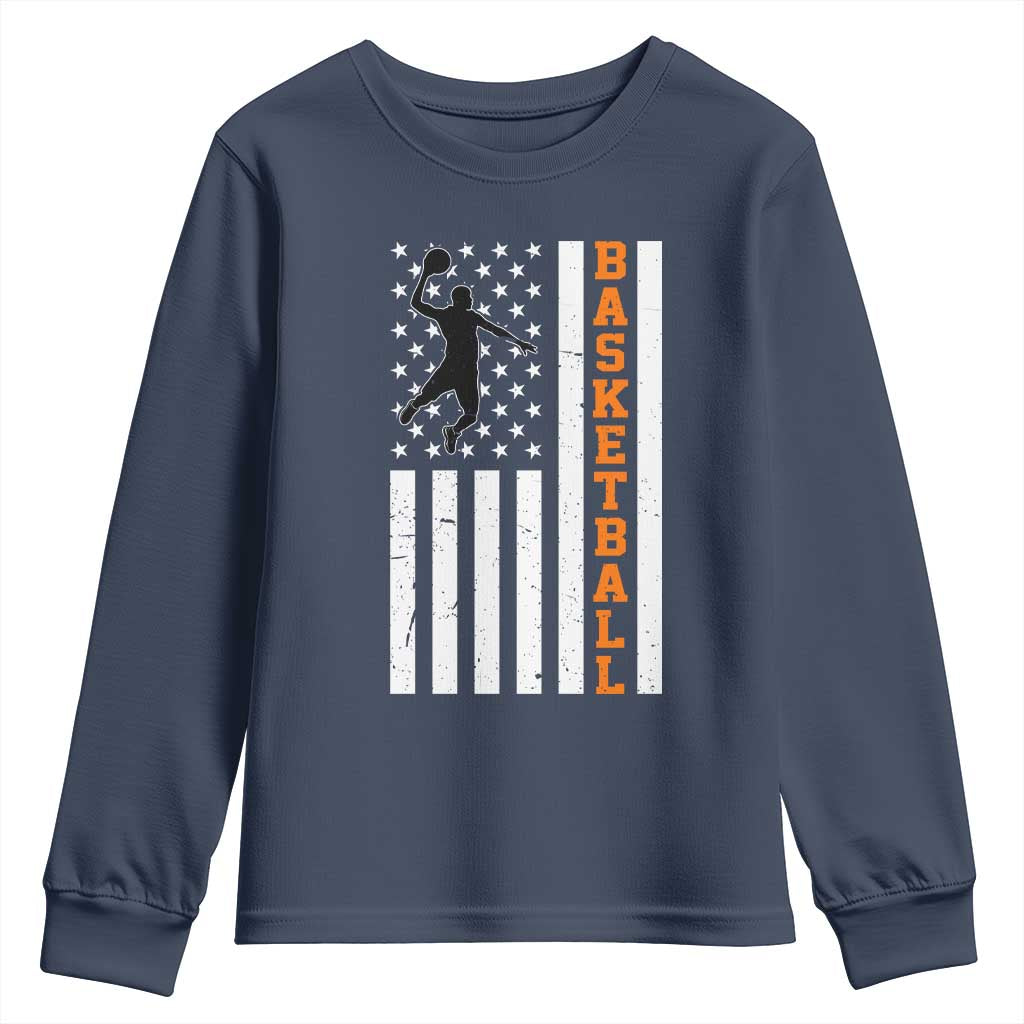 American Flag Basketball Youth Sweatshirt Patriotic Sports Lover Gift