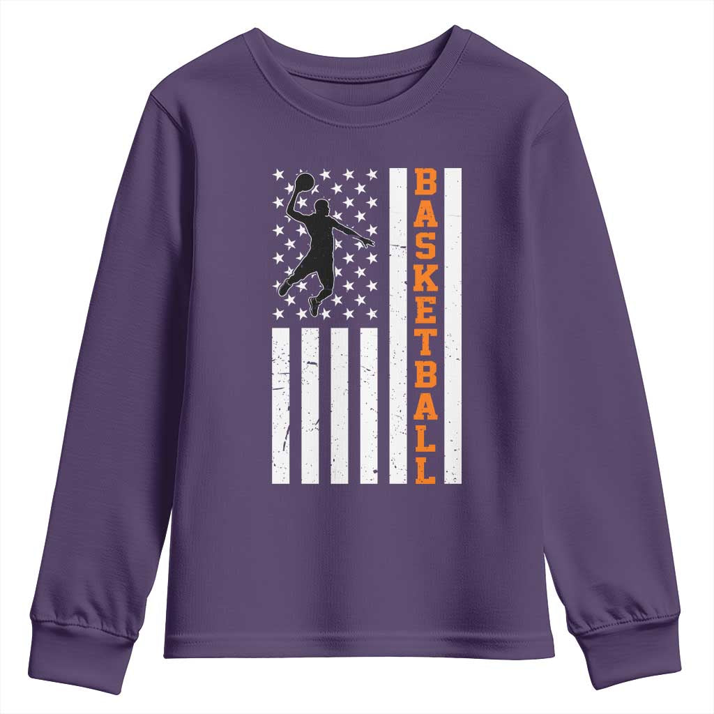 American Flag Basketball Youth Sweatshirt Patriotic Sports Lover Gift