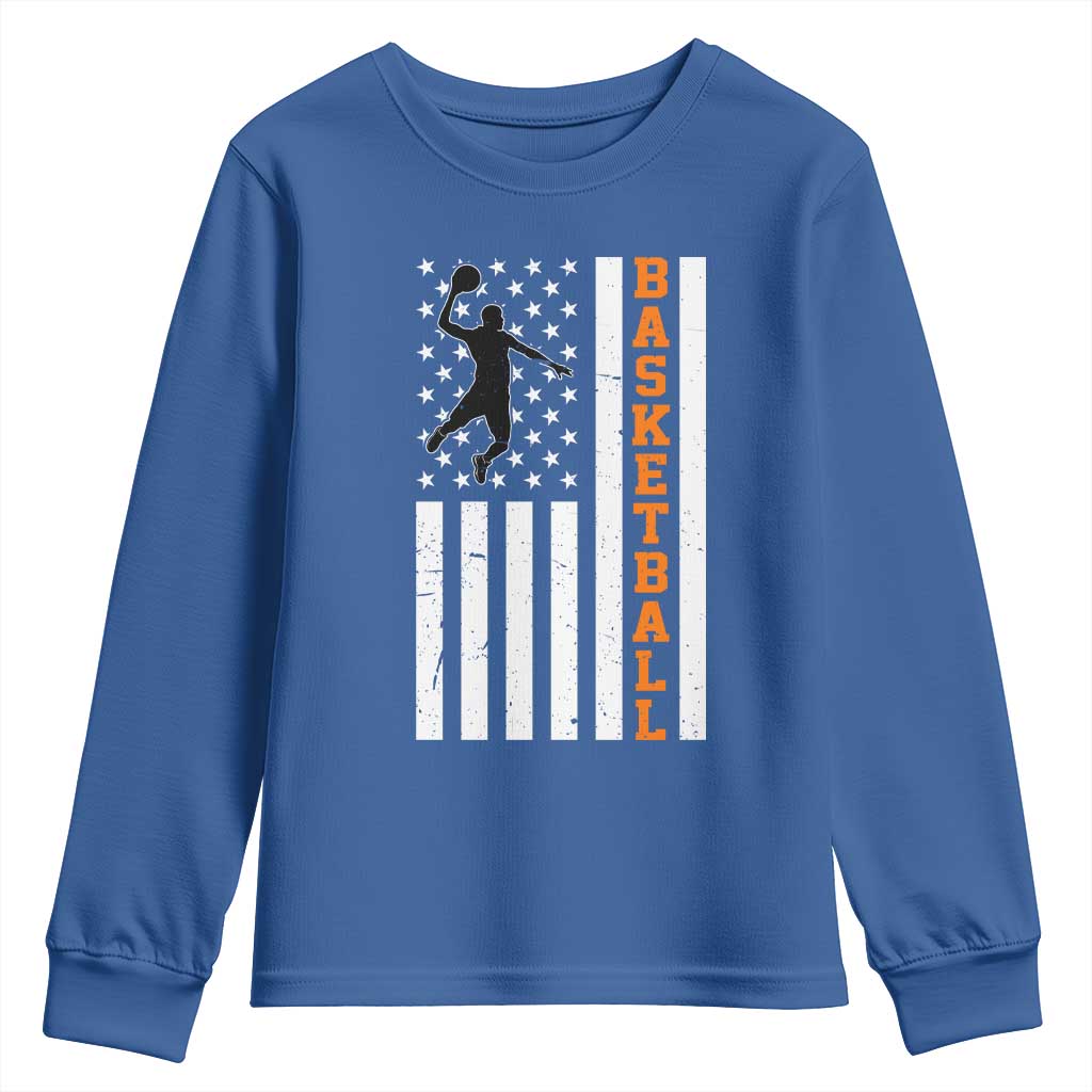 American Flag Basketball Youth Sweatshirt Patriotic Sports Lover Gift