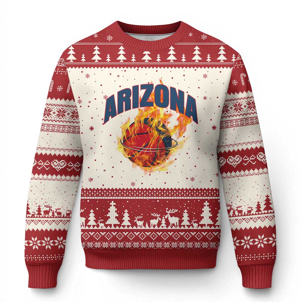 Arizona State Pride Ugly Christmas Sweater Flaming Basketball Coach Gift