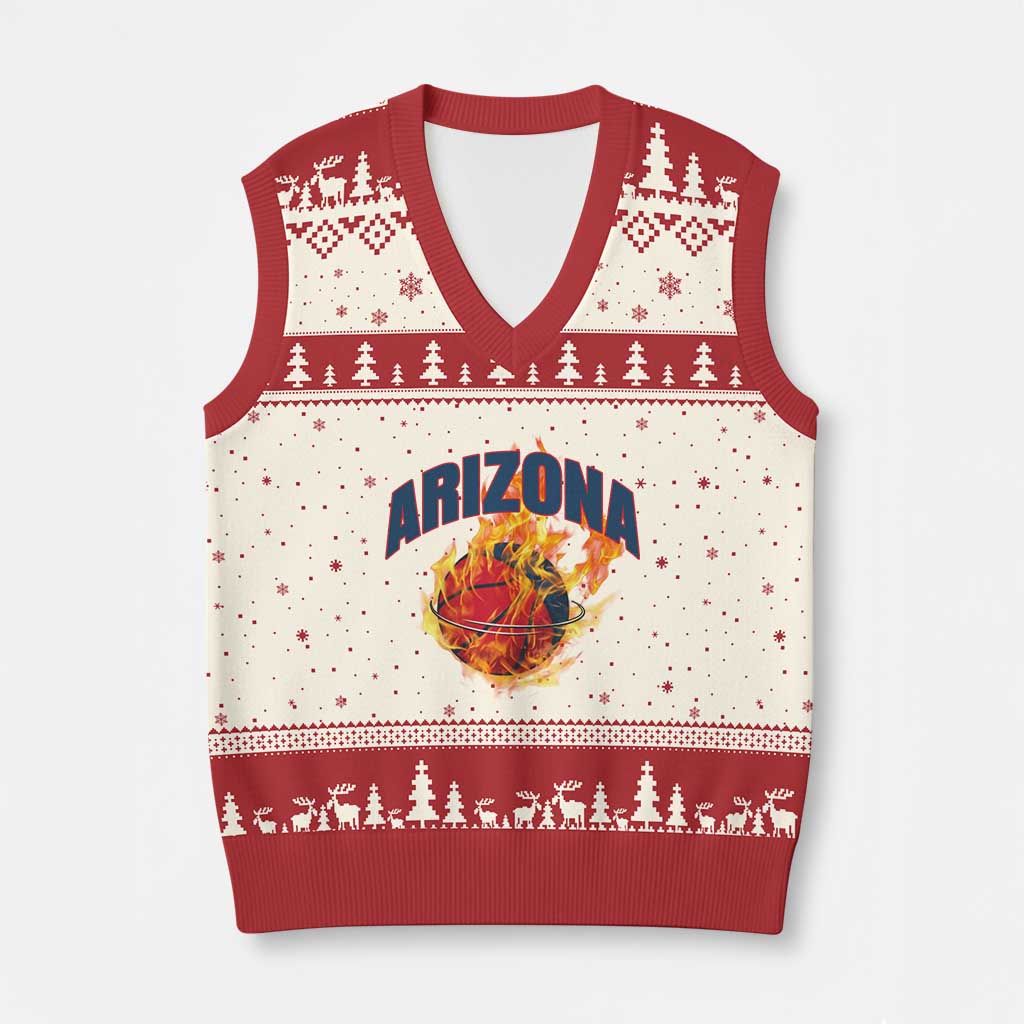 Arizona State Pride V-Neck Knit Sweater Vest Flaming Basketball Coach Gift