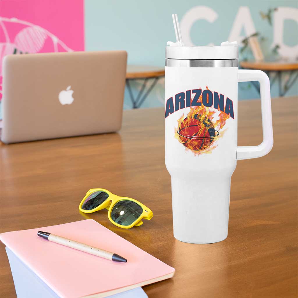 Arizona State Pride Tumbler With Handle Flaming Basketball Coach Gift