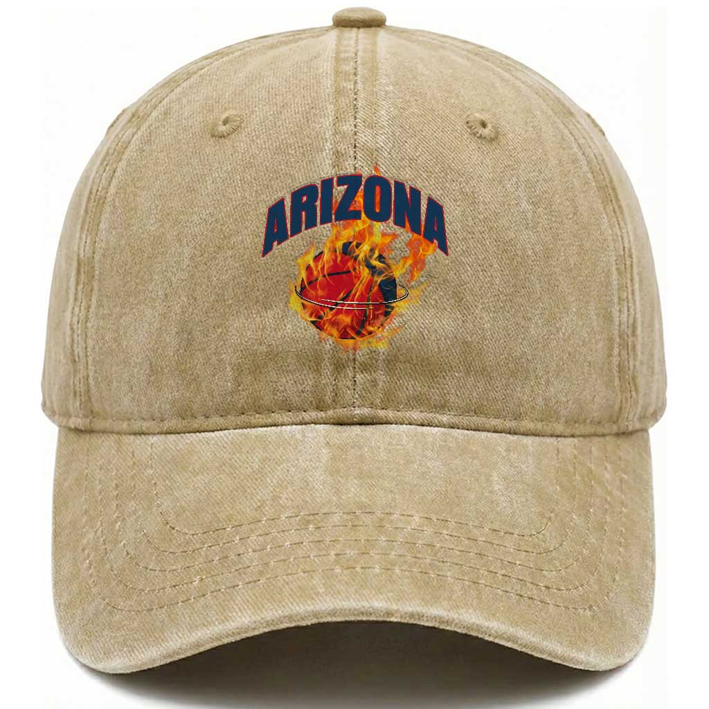 Arizona State Pride Washed Cotton Baseball Cap Flaming Basketball Coach Gift