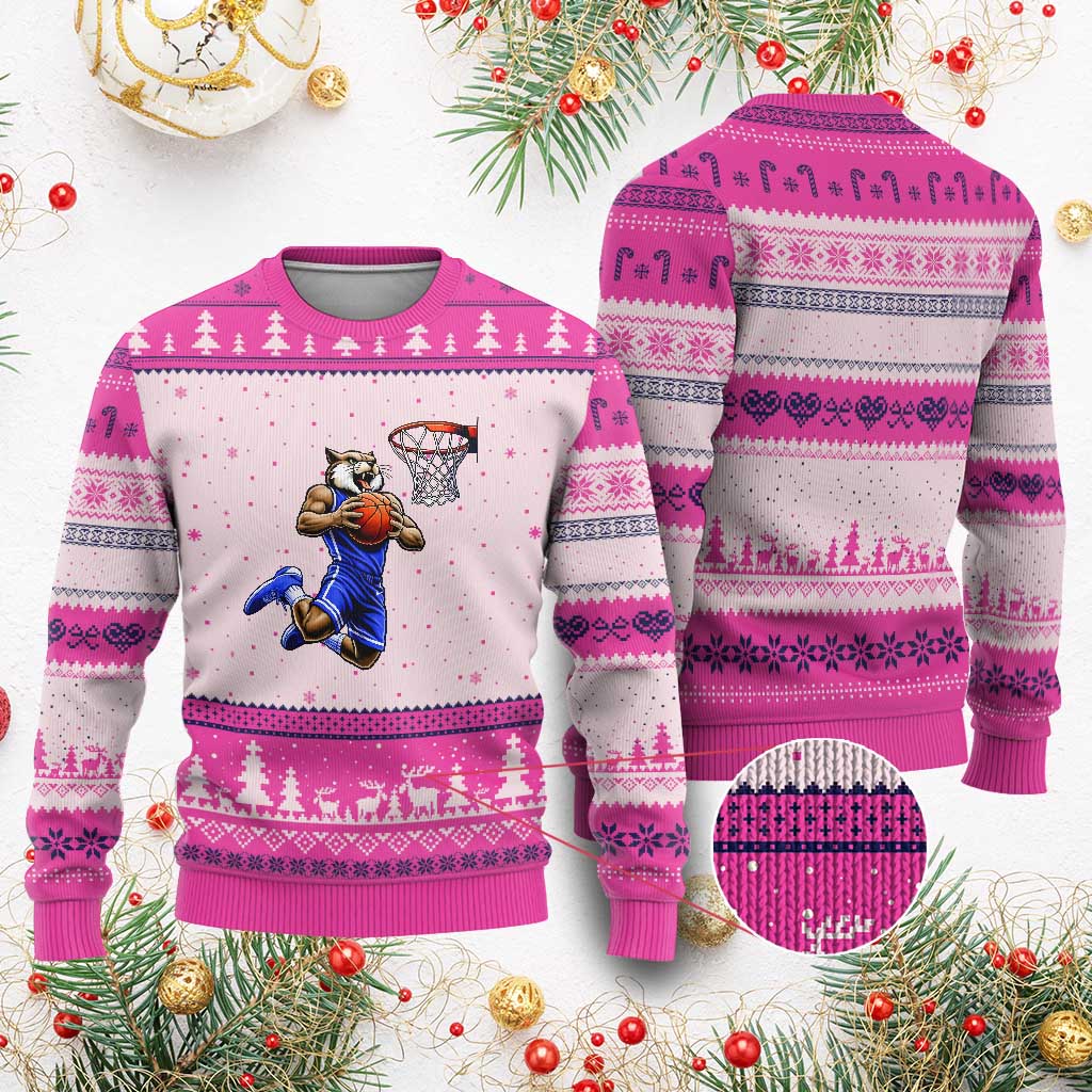 Funny Wildcat Dunking Basketball Ugly Christmas Sweater Gift For Sports Fan