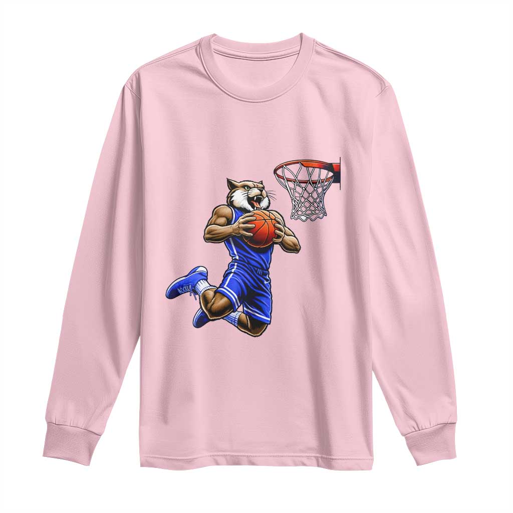 Funny Wildcat Dunking Basketball Long Sleeve Shirt Gift For Sports Fan