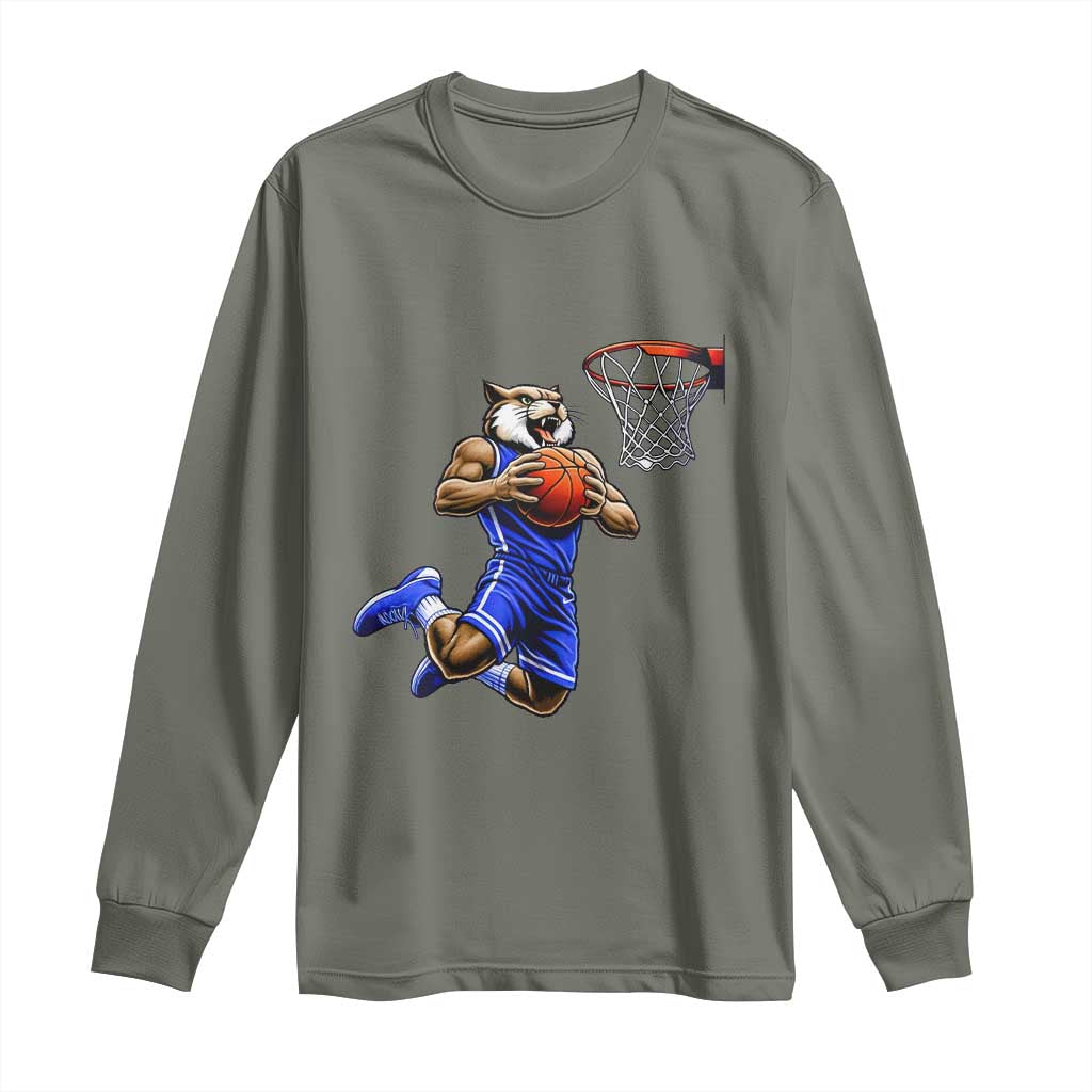 Funny Wildcat Dunking Basketball Long Sleeve Shirt Gift For Sports Fan