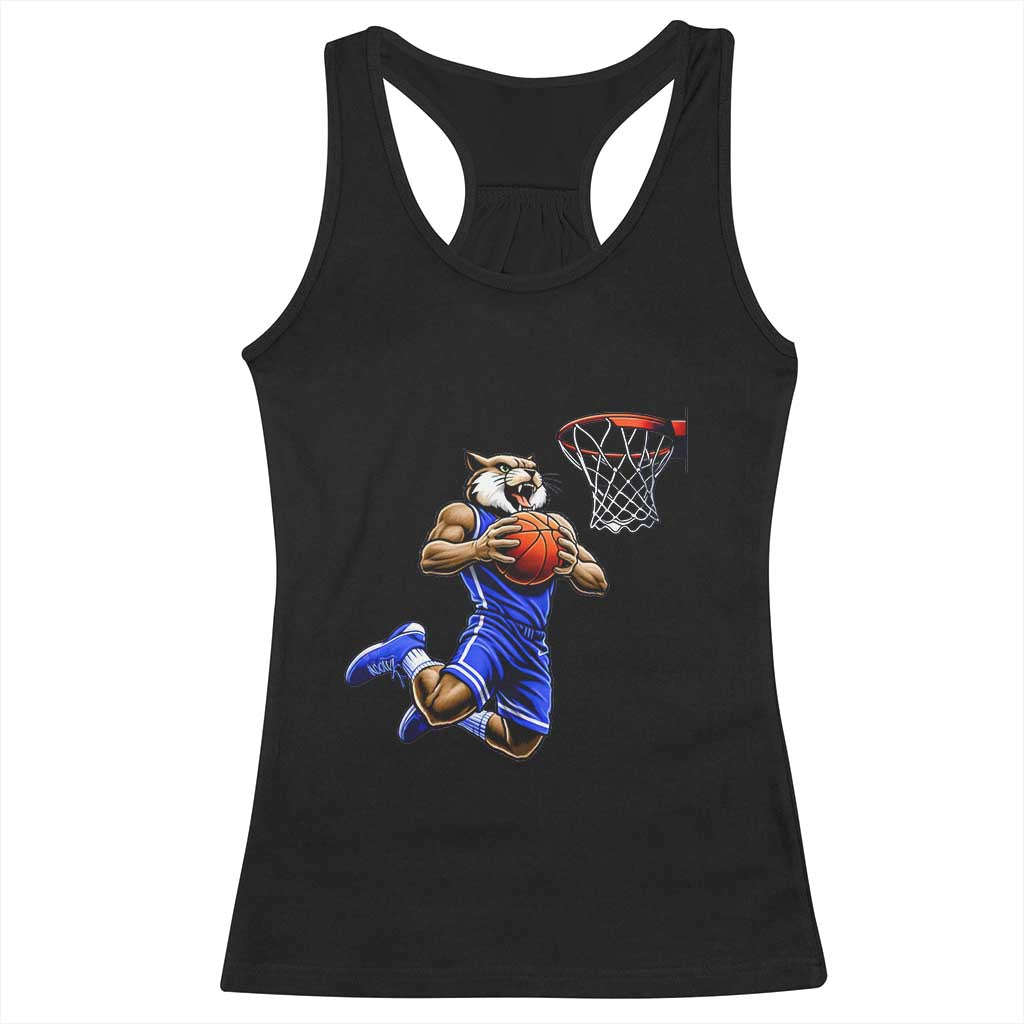 Funny Wildcat Dunking Basketball Racerback Tank Top Gift For Sports Fan