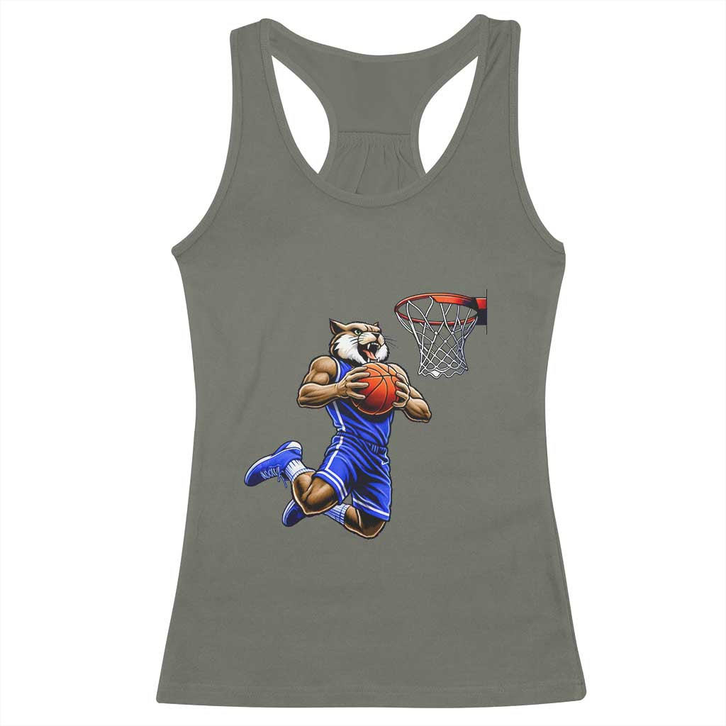 Funny Wildcat Dunking Basketball Racerback Tank Top Gift For Sports Fan