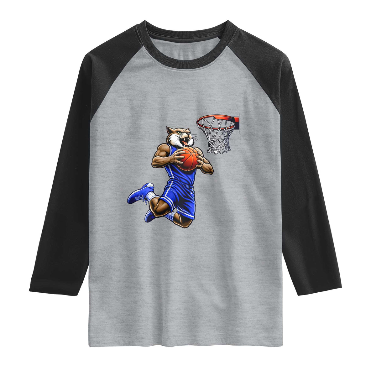 Funny Wildcat Dunking Basketball Raglan Shirt Gift For Sports Fan